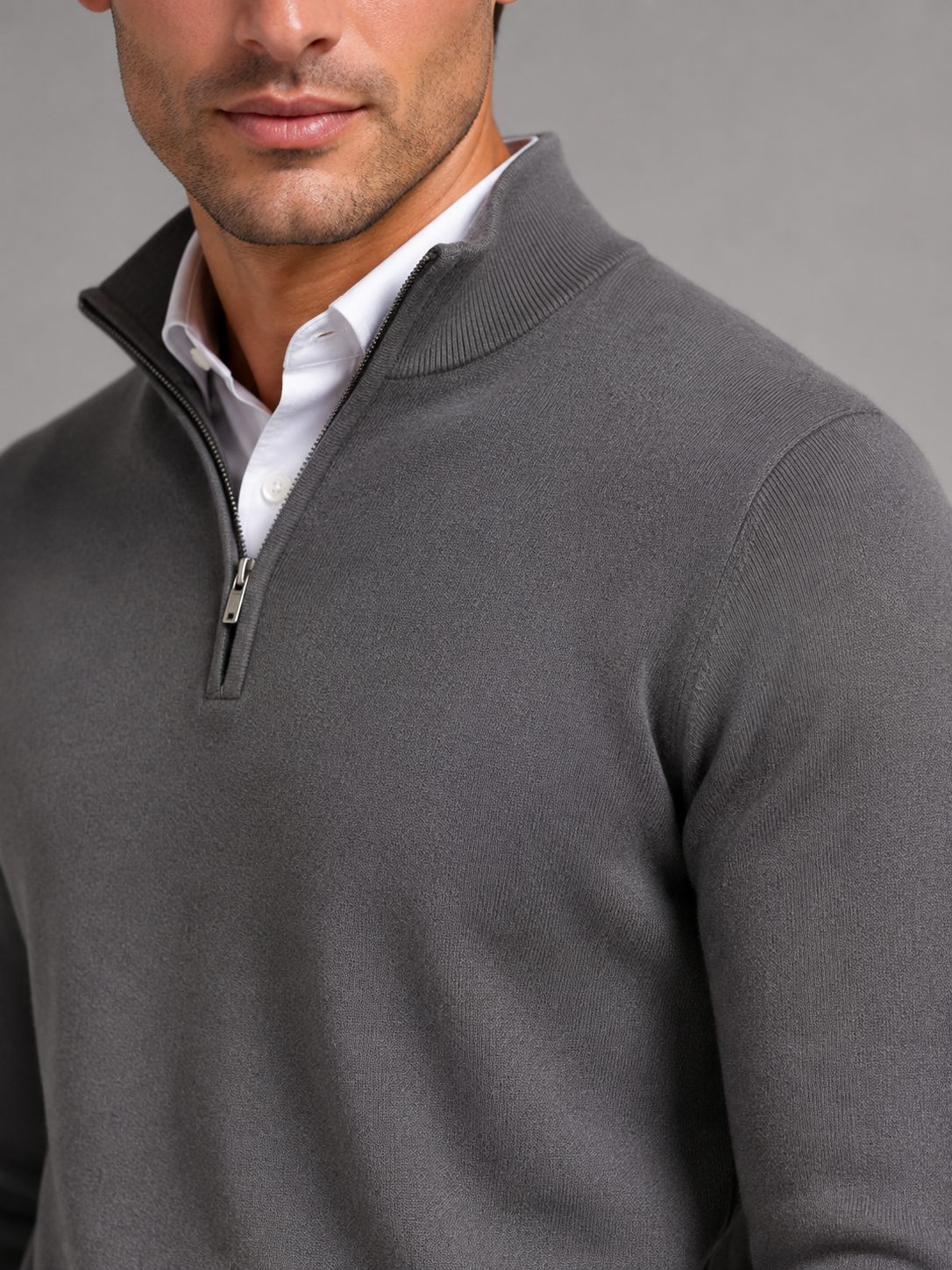 Men's Quarter-Zip Mock Neck Sweater With Contrast Trim