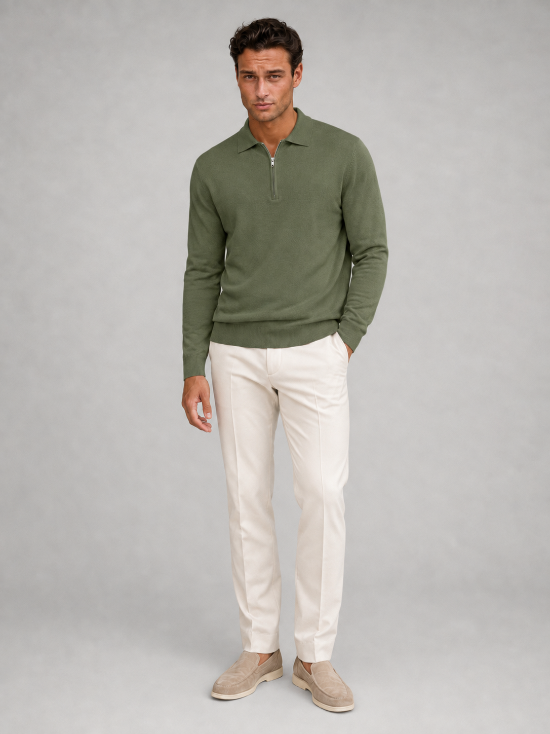 Men's Knit Quarter-Zip Polo Sweater