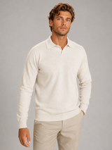 Men's Knit Open-Collar Polo Sweater Ivory