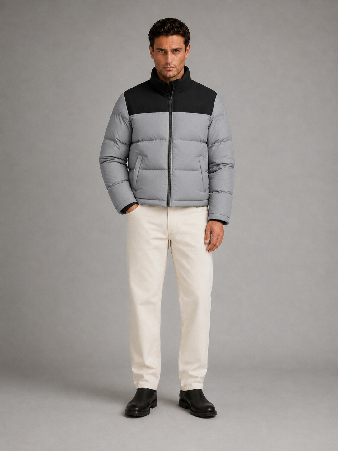 Men's Colour-Block Quilted Puffer Jacket