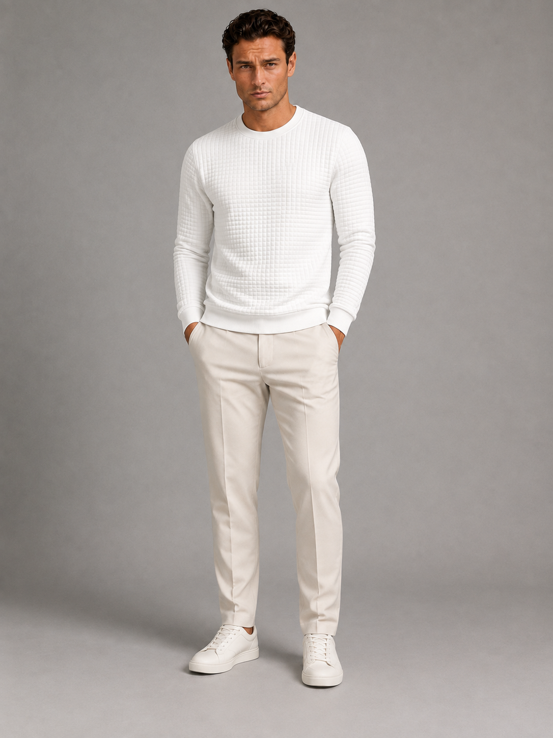 Men's Waffle-Textured Crewneck Sweatshirt