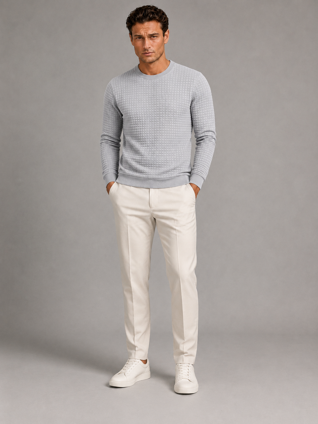 Men's Waffle-Textured Crewneck Sweatshirt