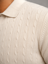 Men's Cable Knit Long-Sleeve Polo Sweater