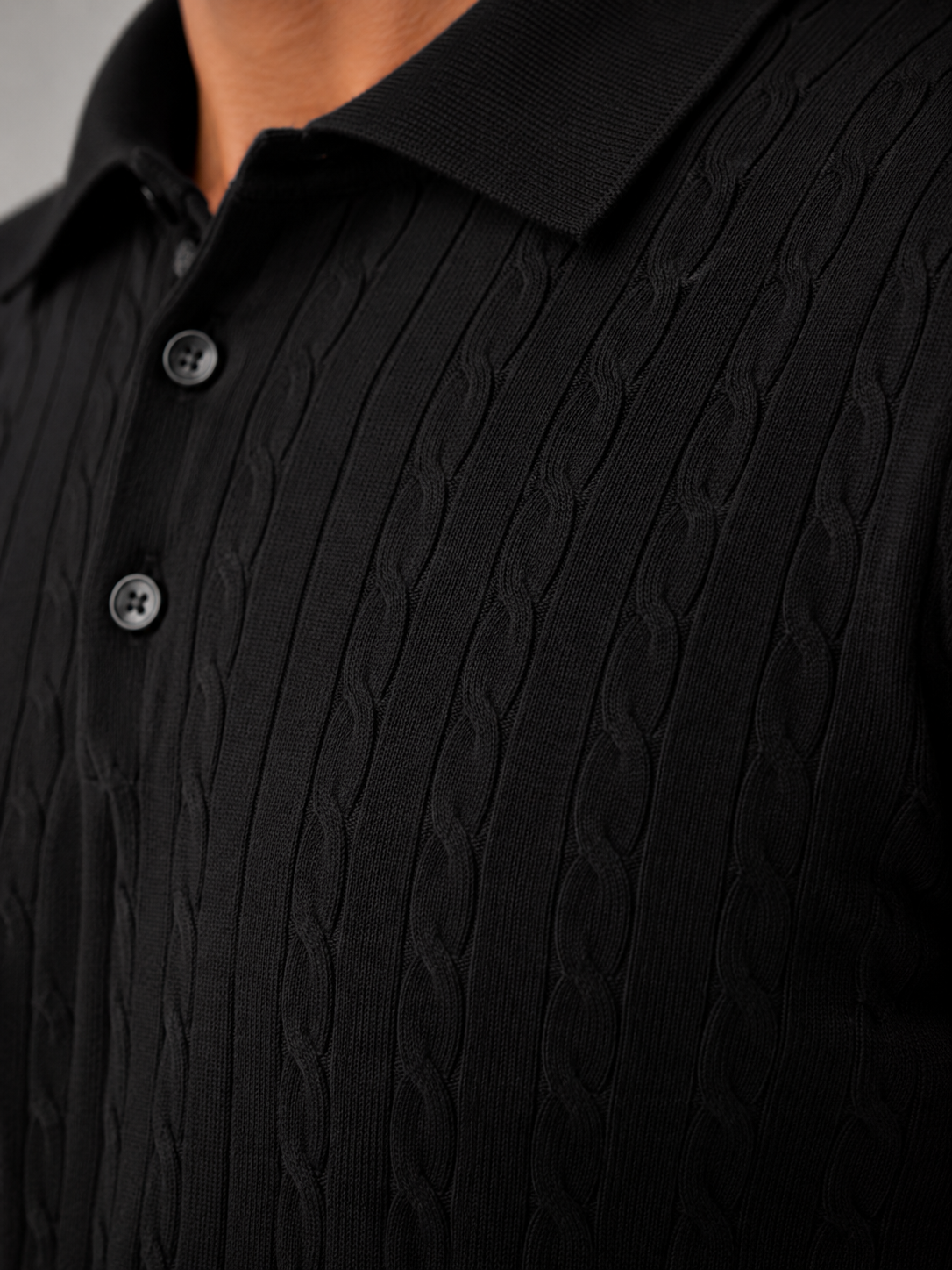 Men's Cable Knit Long-Sleeve Polo Sweater