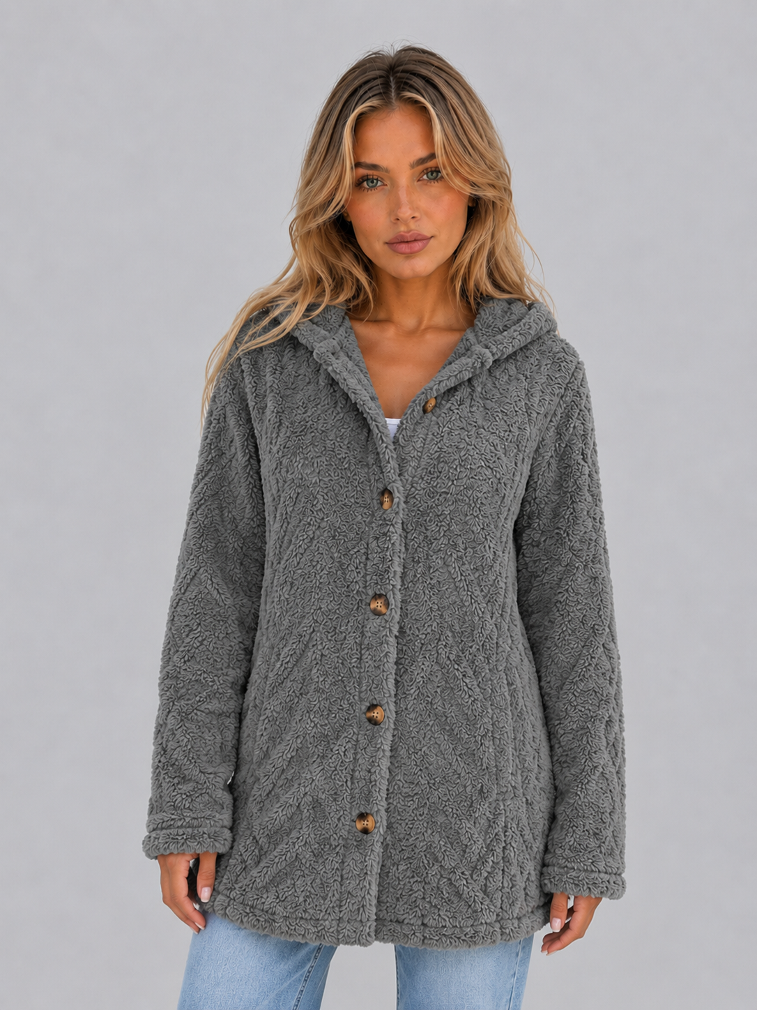 Women's Hooded Teddy Fleece Cardigan