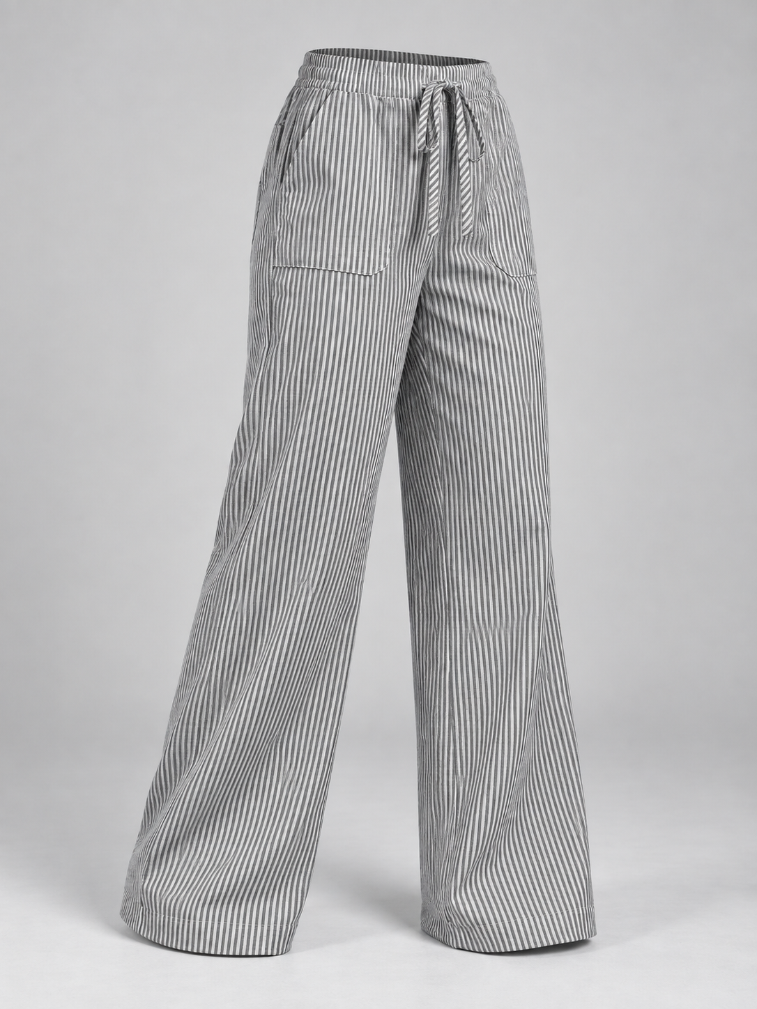 Women's Striped Wide-Leg Lounge Trousers | Drawstring Waist