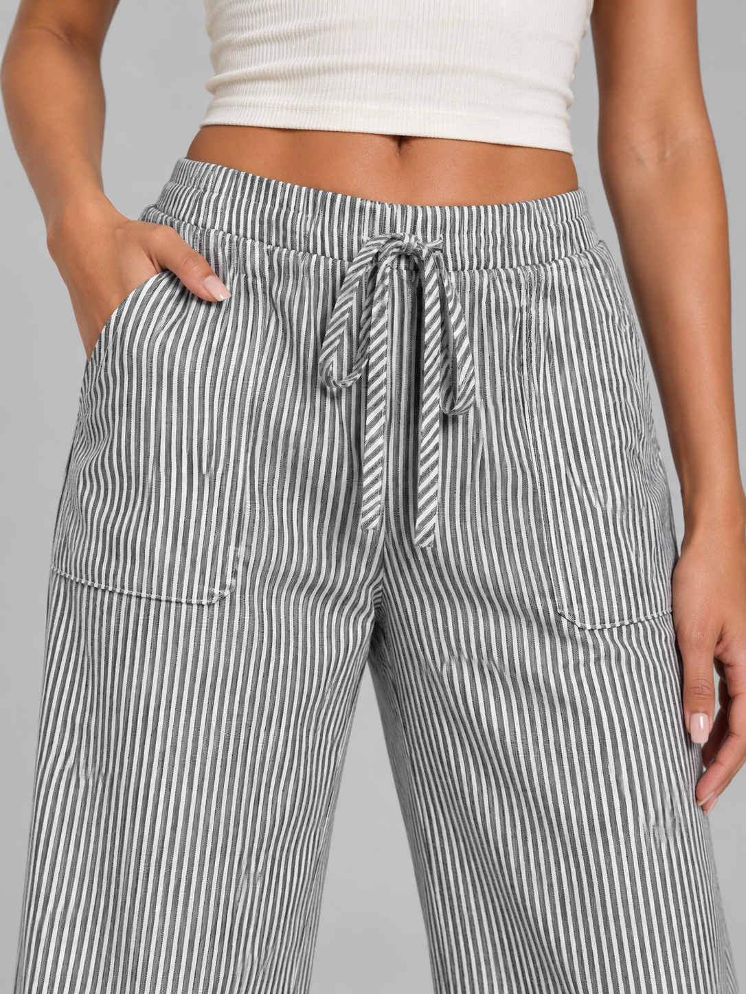 Women's Striped Wide-Leg Lounge Trousers | Drawstring Waist