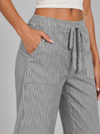 Women's Striped Wide-Leg Lounge Trousers | Drawstring Waist