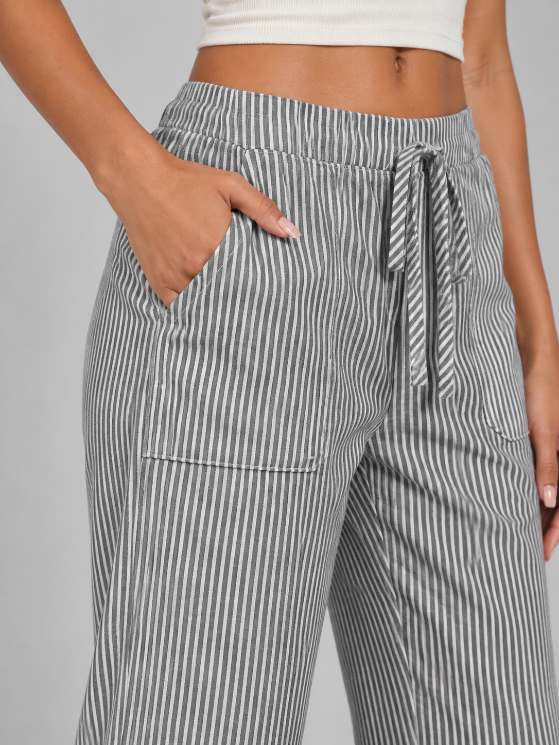 Women's Striped Wide-Leg Lounge Trousers | Drawstring Waist