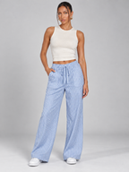 Women's Striped Wide-Leg Lounge Trousers | Drawstring Waist
