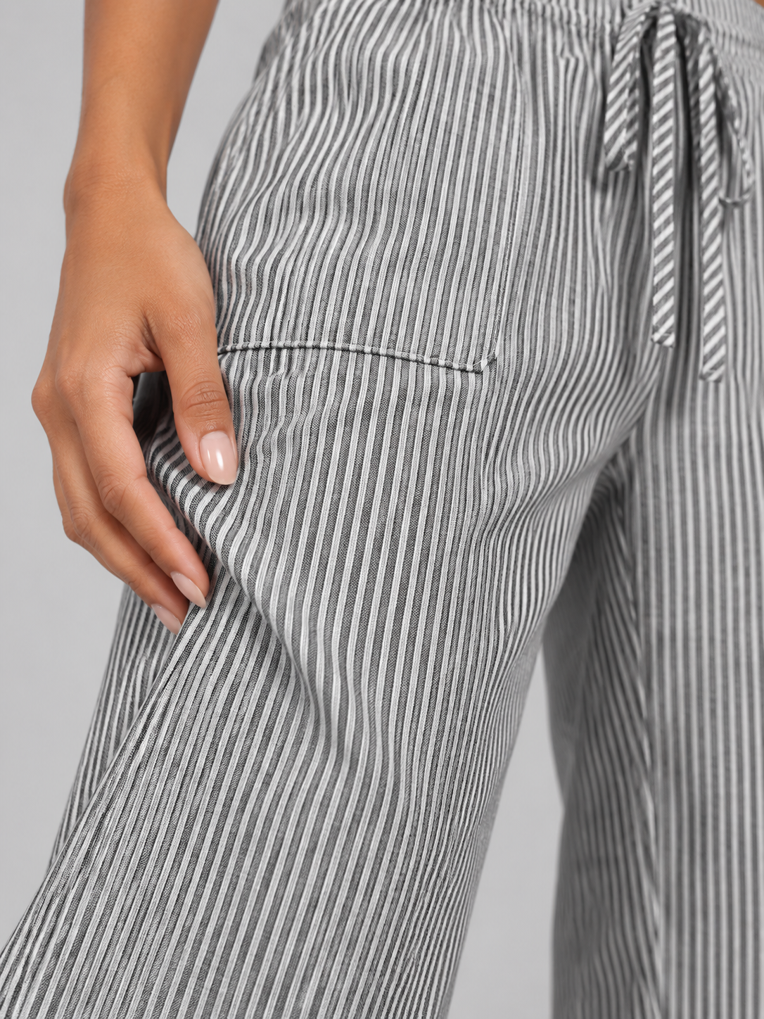 Women's Striped Wide-Leg Lounge Trousers | Drawstring Waist
