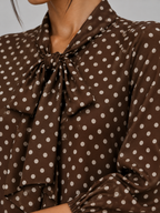 Women's Polka Dot Pussy Bow Blouse | Long Sleeve Tie Neck