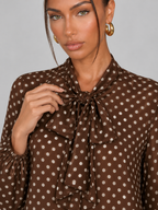 Women's Polka Dot Pussy Bow Blouse | Long Sleeve Tie Neck