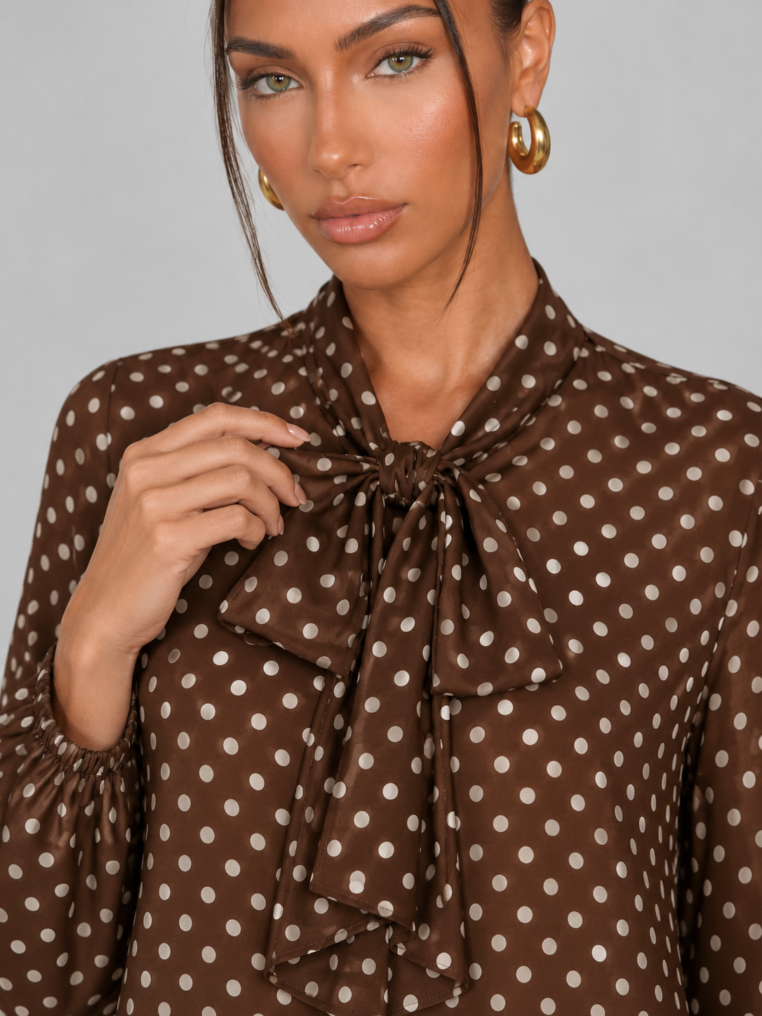 Women's Polka Dot Pussy Bow Blouse | Long Sleeve Tie Neck
