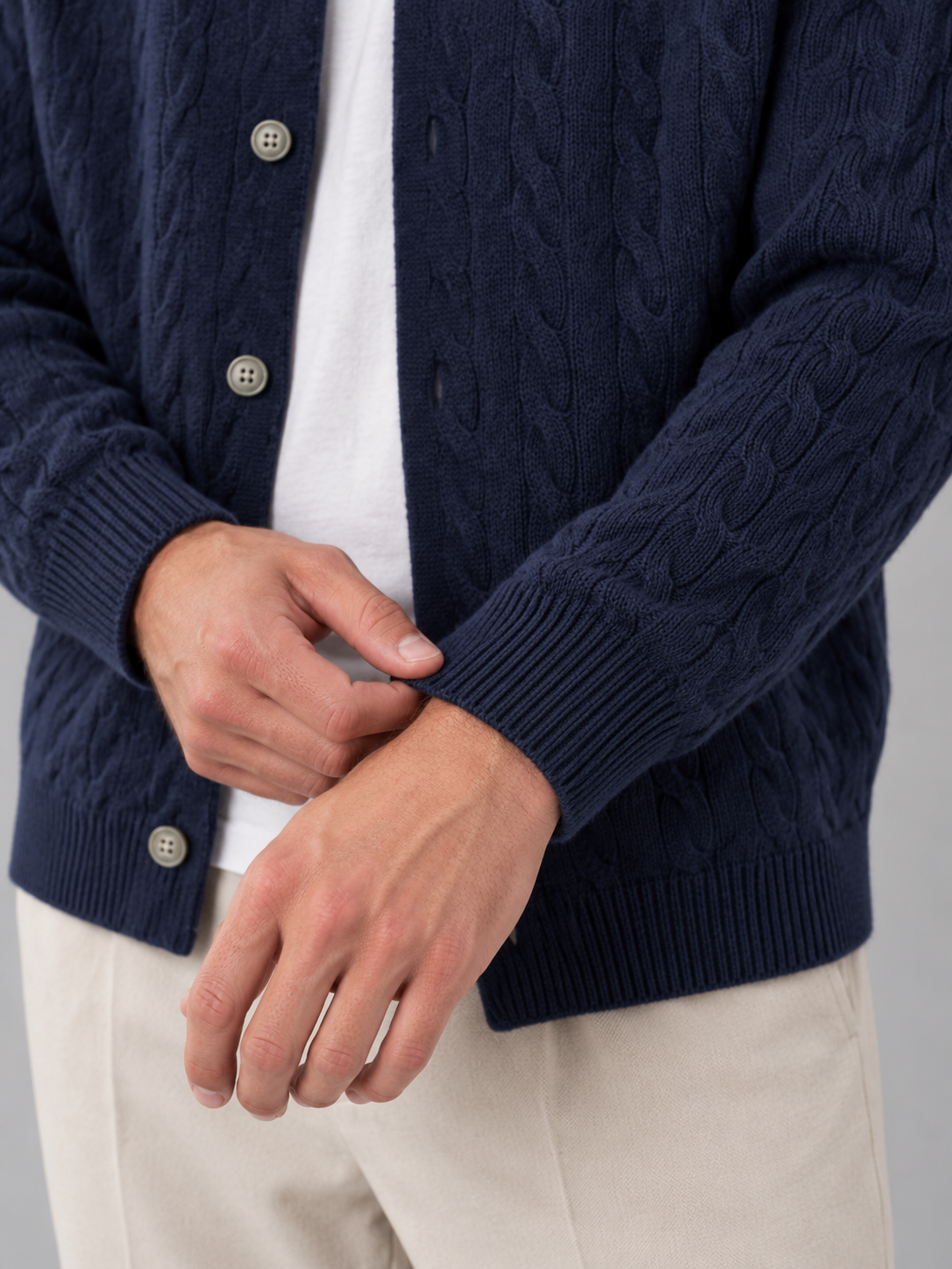 Men's Cable Knit Cardigan | Button Front Bomber Collar Sweater