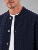 Men's Cable Knit Cardigan | Button Front Bomber Collar Sweater