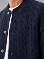 Men's Cable Knit Cardigan | Button Front Bomber Collar Sweater