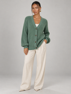 Women's V-Neck Knit Cardigan | Button Front Long Sleeve