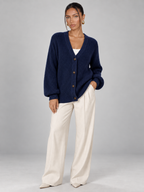 Women's V-Neck Knit Cardigan | Button Front Long Sleeve