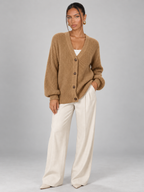 Women's V-Neck Knit Cardigan | Button Front Long Sleeve