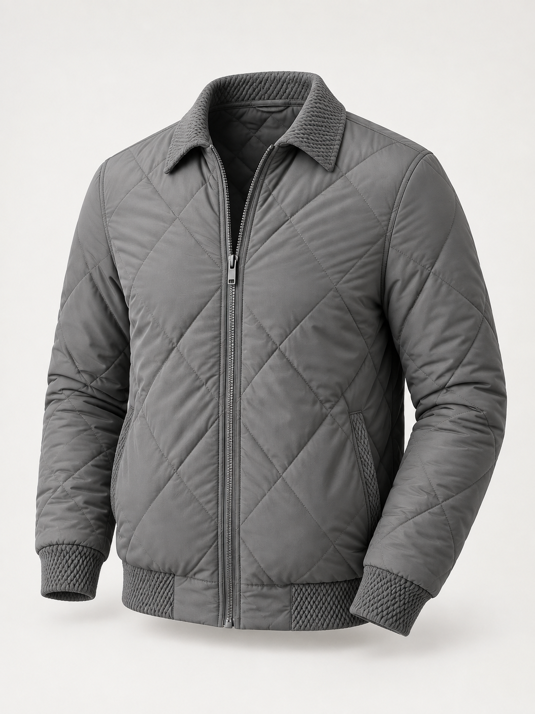 Men's Quilted Bomber Jacket | Zip-Up Collared Casual Jacket