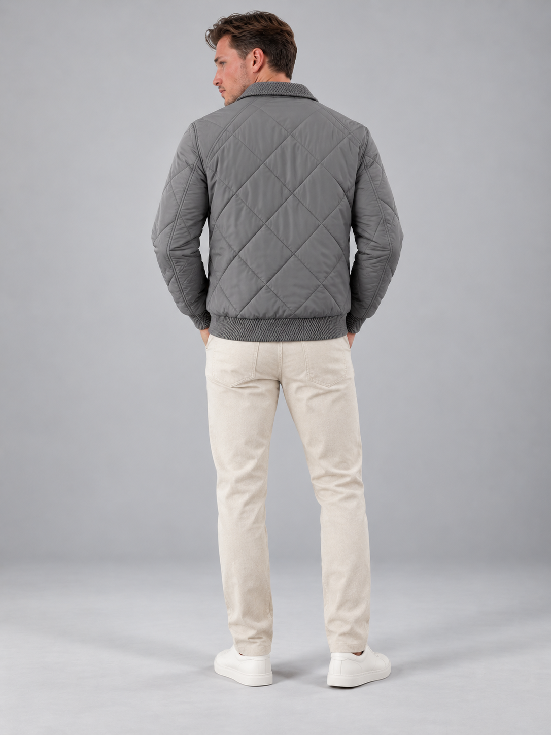 Men's Quilted Bomber Jacket | Zip-Up Collared Casual Jacket