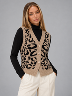 Women's Leopard Knit Vest | Button Front Sleeveless Sweater
