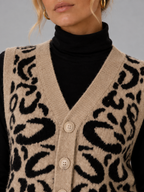 Women's Leopard Knit Vest | Button Front Sleeveless Sweater