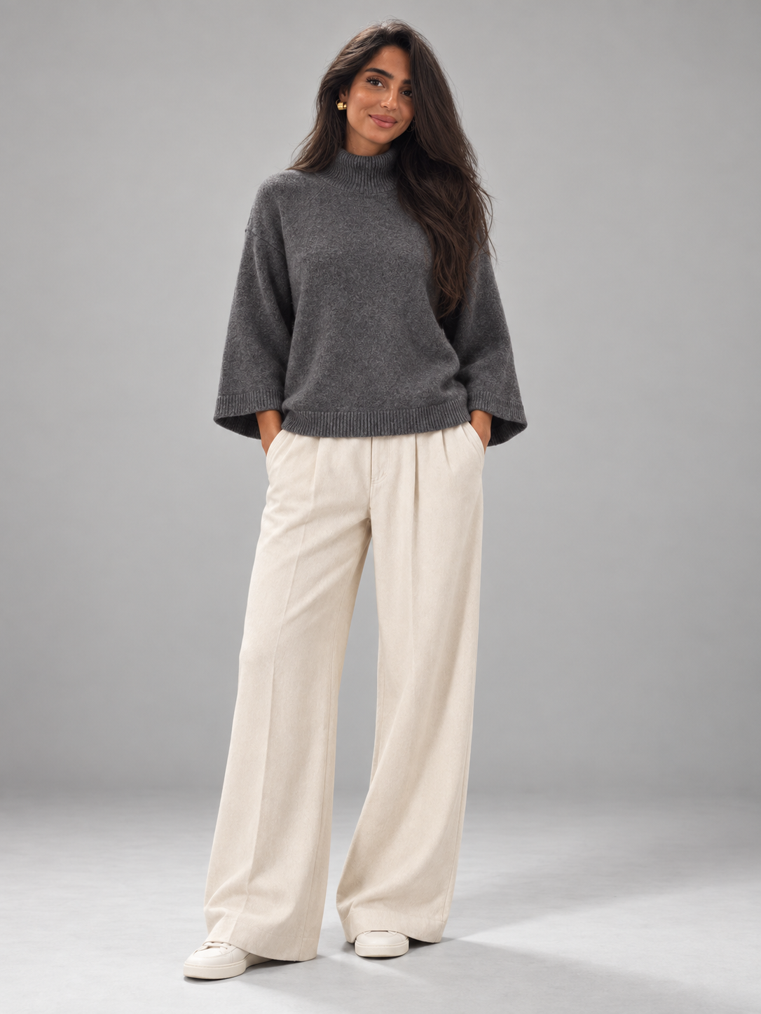 Women's Chunky Knit Jumper | Mock Neck Oversized Wide Sleeve