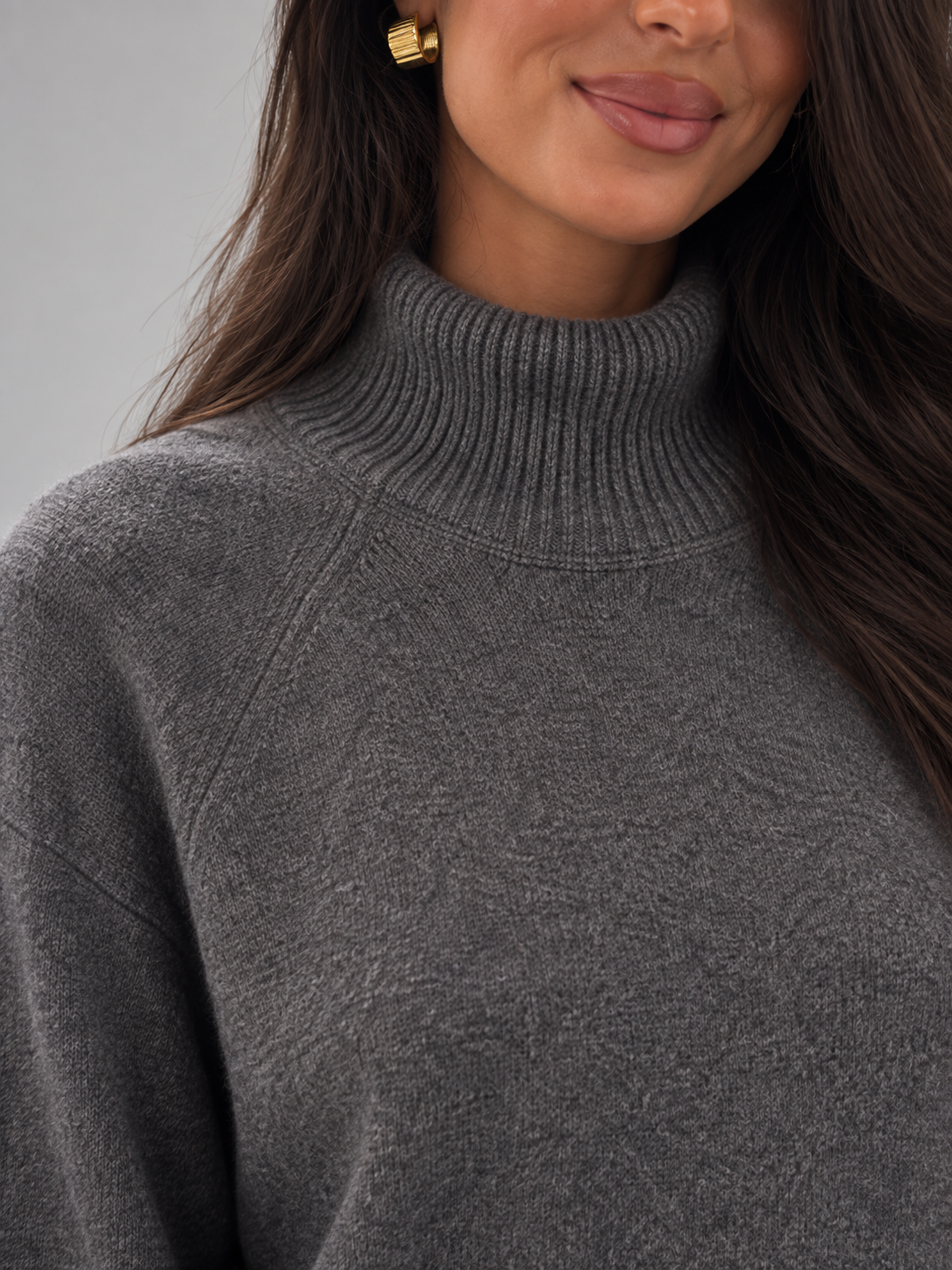 Women's Chunky Knit Jumper | Mock Neck Oversized Wide Sleeve