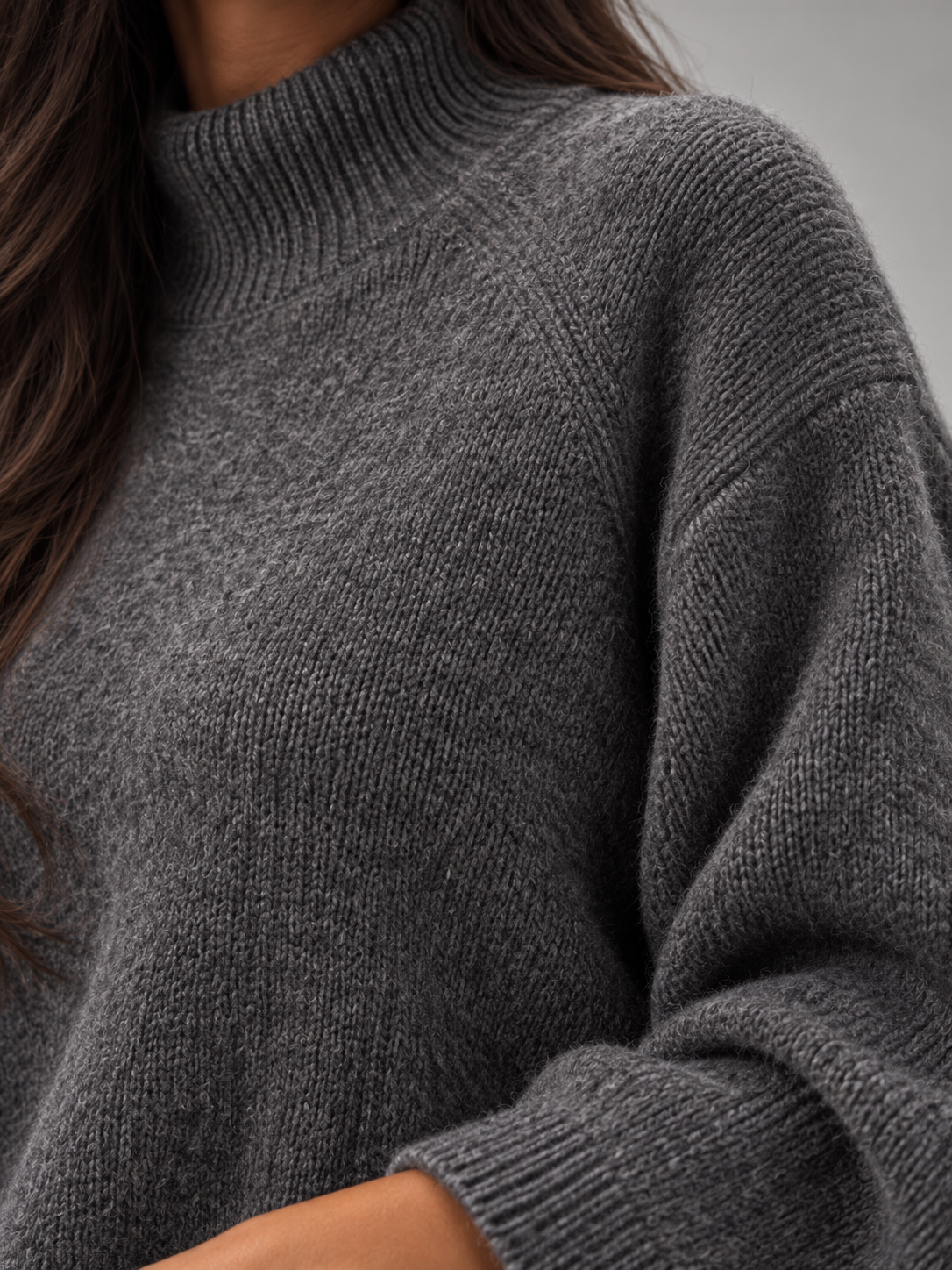 Women's Chunky Knit Jumper | Mock Neck Oversized Wide Sleeve