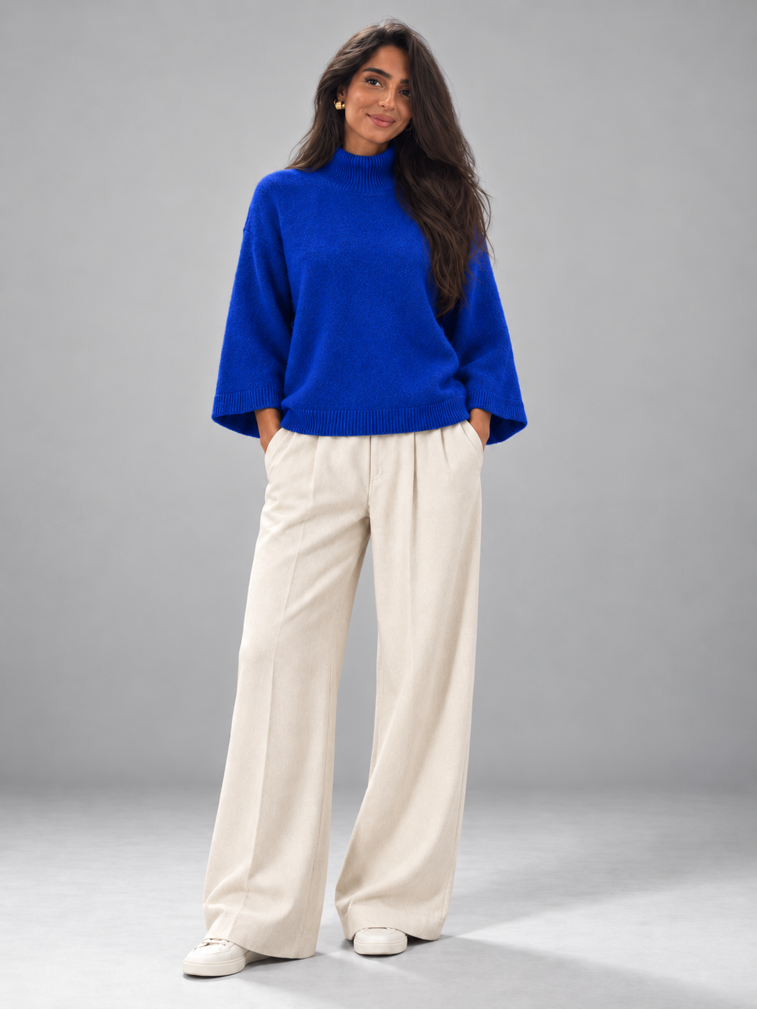 Women's Chunky Knit Jumper | Mock Neck Oversized Wide Sleeve