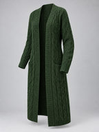 Women's Longline Cable Knit Cardigan | Open Front Duster