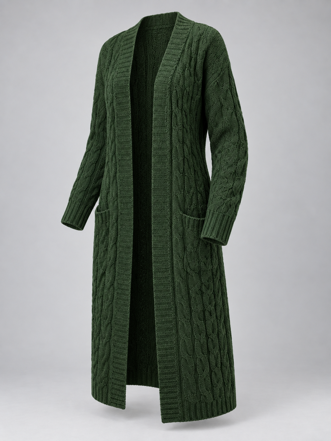 Women's Longline Cable Knit Cardigan | Open Front Duster