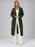 Women's Longline Cable Knit Cardigan | Open Front Duster