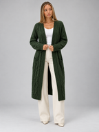 Women's Longline Cable Knit Cardigan | Open Front Duster