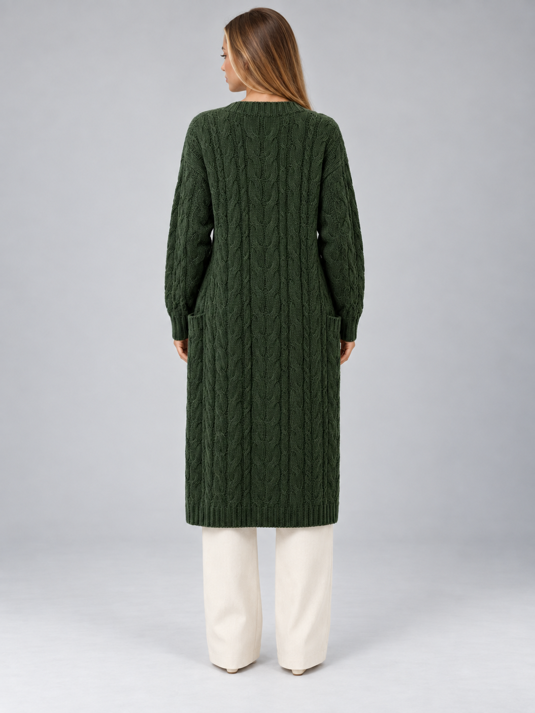 Women's Longline Cable Knit Cardigan | Open Front Duster
