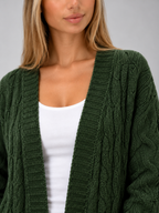 Women's Longline Cable Knit Cardigan | Open Front Duster