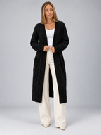 Women's Longline Cable Knit Cardigan | Open Front Duster