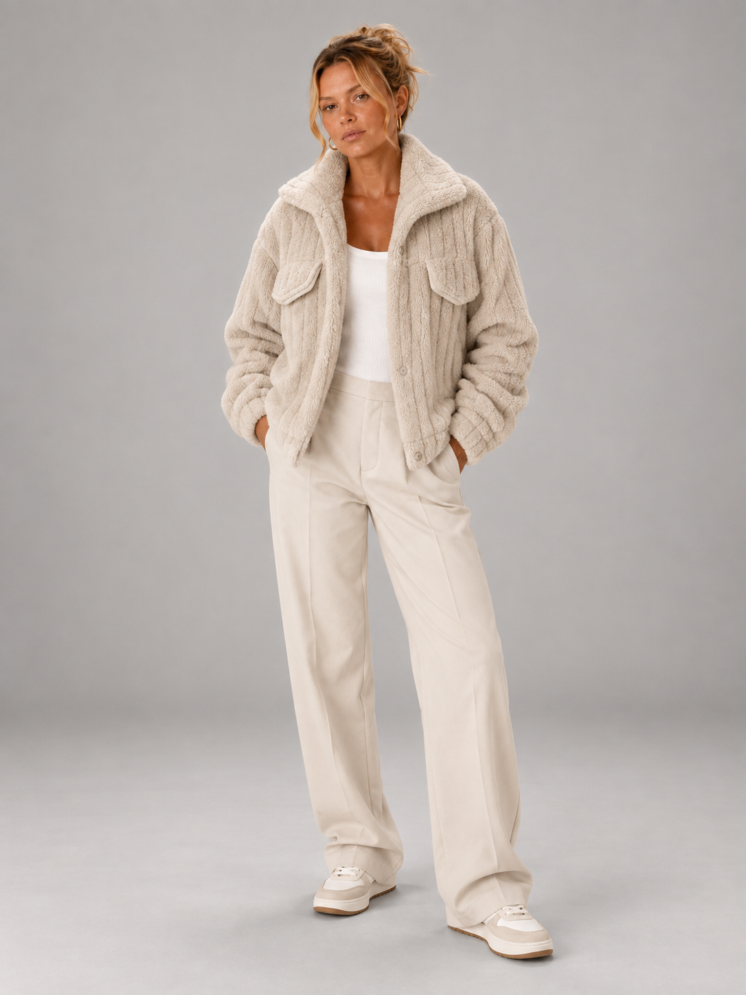 Women's Oversized Teddy Jacket | Borg Collared Winter Coat