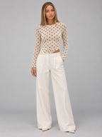 Women's Mesh Polka Dot Top | Slim Fit Long Sleeve Crew Neck