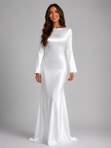 Satin Feel Long Sleeve Maxi Dress Wedding Guest