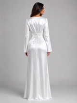 Satin Feel Long Sleeve Maxi Dress Wedding Guest