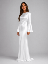 Satin Feel Long Sleeve Maxi Dress Wedding Guest
