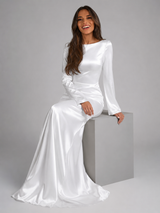 Satin Feel Long Sleeve Maxi Dress Wedding Guest