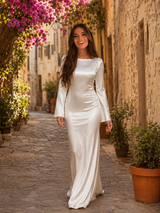 Satin Feel Long Sleeve Maxi Dress Wedding Guest