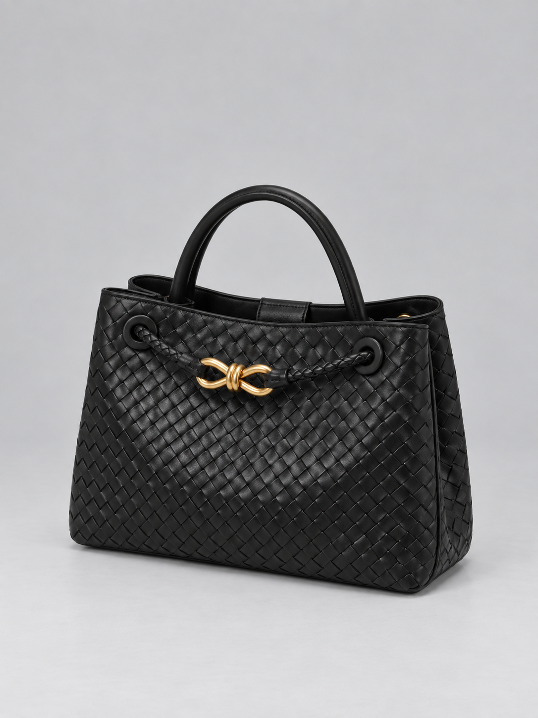 Women's Woven Tote Bag | Gold Detail Vegan Leather Handbag