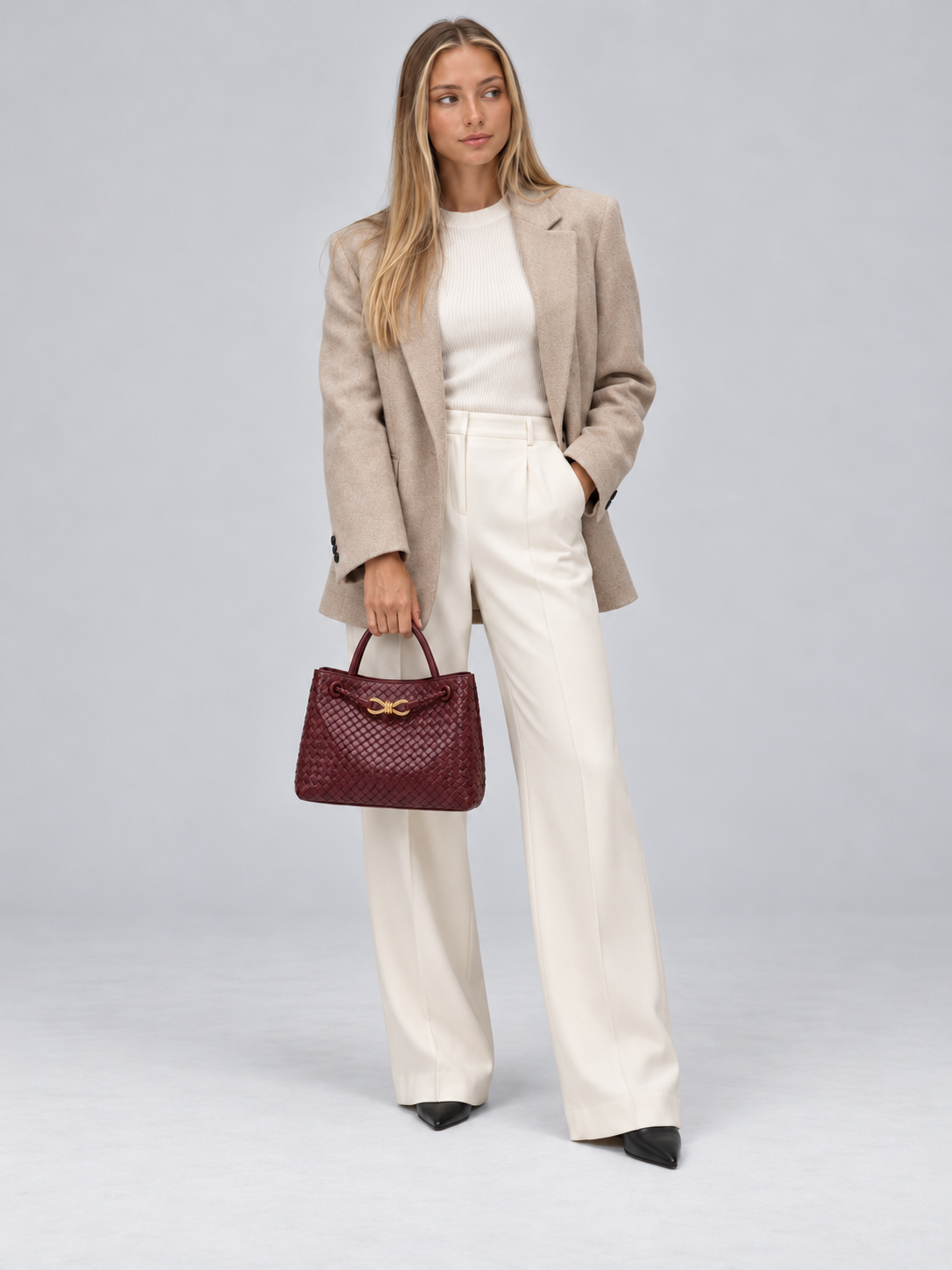 Women's Woven Tote Bag | Gold Detail Vegan Leather Handbag