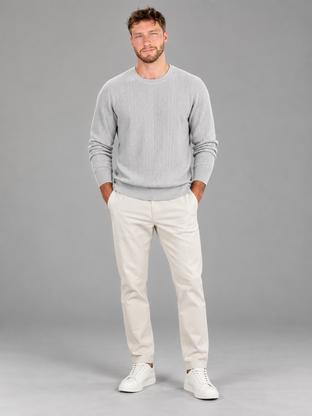 Men's Cable Knit Jumper | Crew Neck Textured Pullover