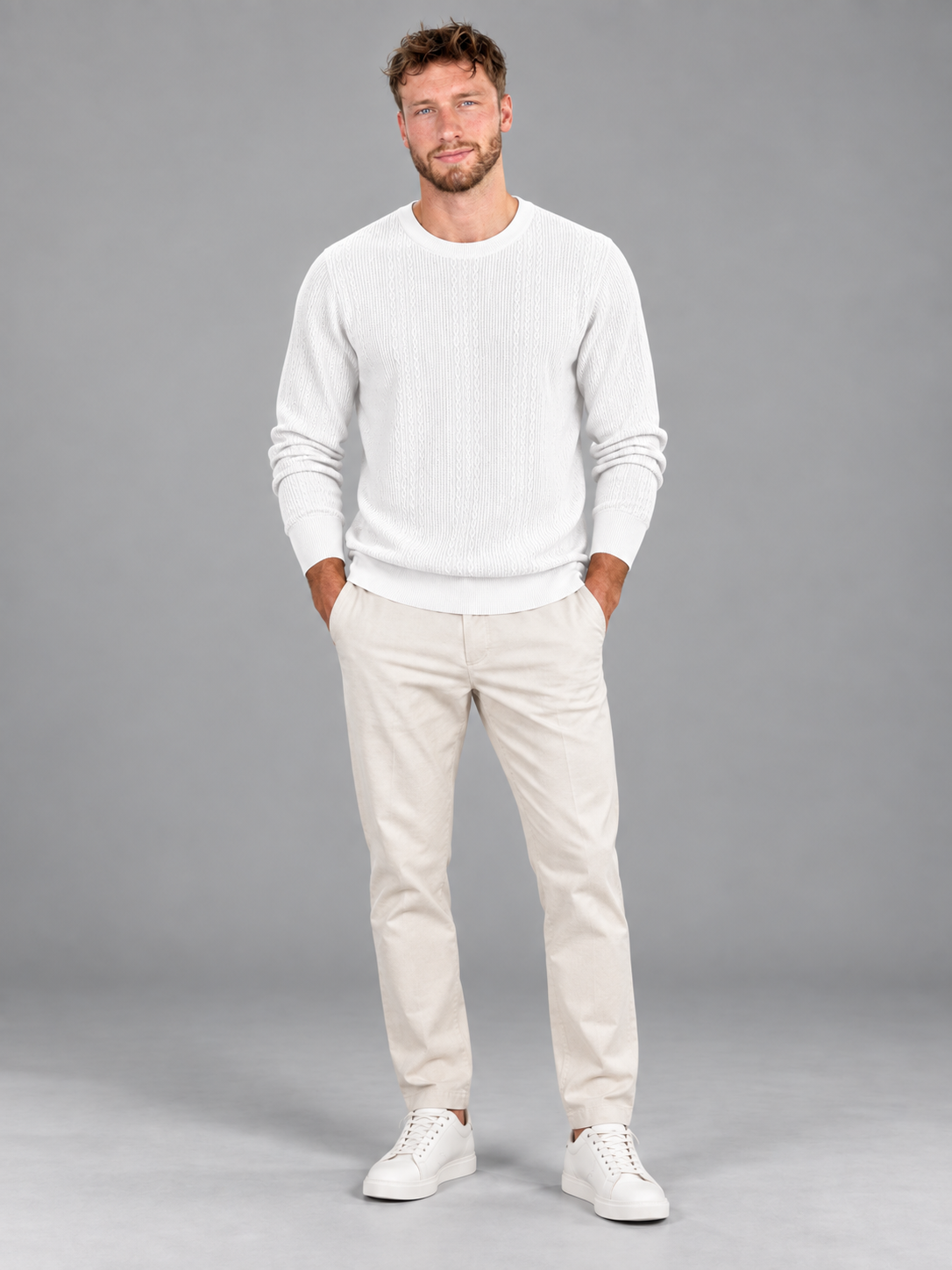 Men's Cable Knit Jumper | Crew Neck Textured Pullover